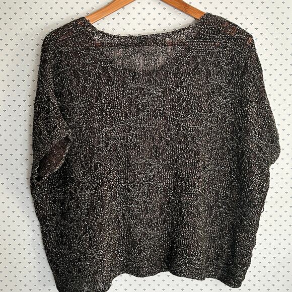 Eileen Fisher Dolman Boxy Sweater L PL LP Top Brown Gold Shimmer Linen Capsule - Picture 7 of 10